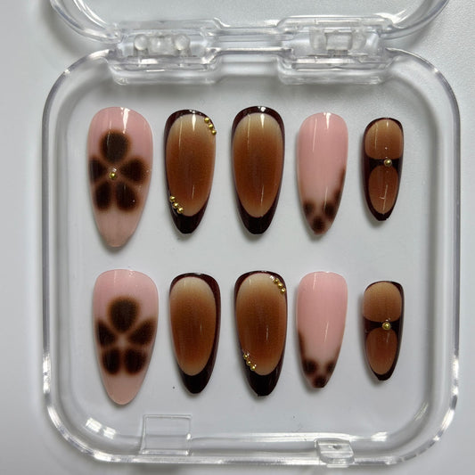 Chic Tortoiseshell Ombre Press-On Nails - Pink Brown Luxury Set (Size M)