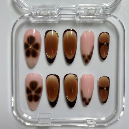 Chic Tortoiseshell Ombre Press-On Nails - Pink Brown Luxury Set (Size M)