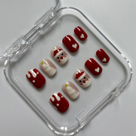 Festive Christmas Santa Press-On Nails - Red Hearts Holiday Luxury Set (Size S)