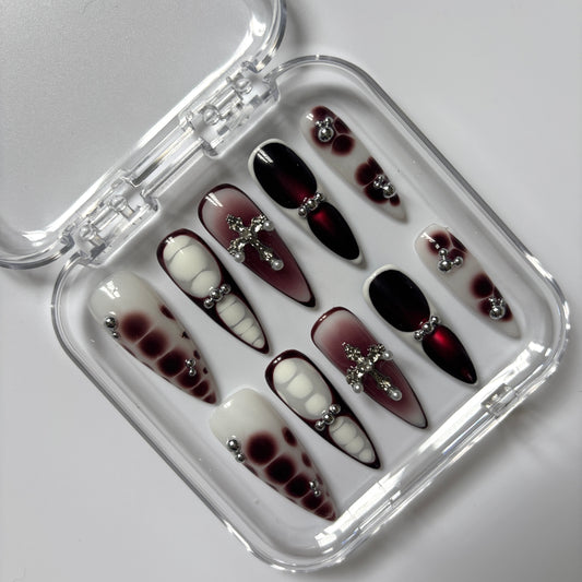 Elegant Cross Press-On Nails - Brown Ombre Luxury Set ( Size S )