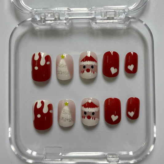 Festive Christmas Santa Press-On Nails - Red Hearts Holiday Luxury Set (Size S)