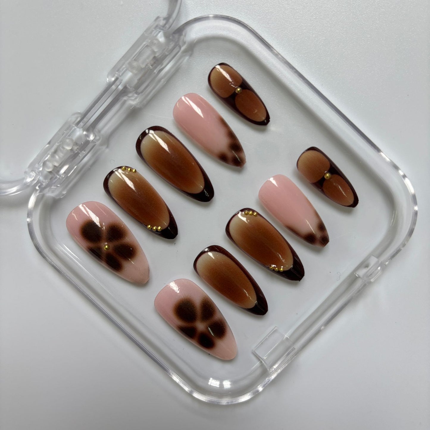 Chic Tortoiseshell Ombre Press-On Nails - Pink Brown Luxury Set (Size M)