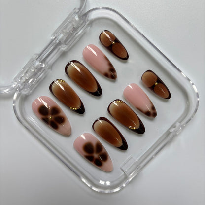 Chic Tortoiseshell Ombre Press-On Nails - Pink Brown Luxury Set (Size M)