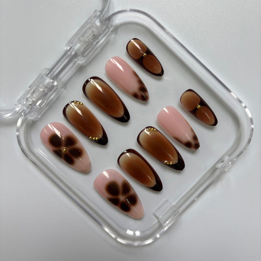 Chic Tortoiseshell Ombre Press-On Nails - Pink Brown Luxury Set (Size M)