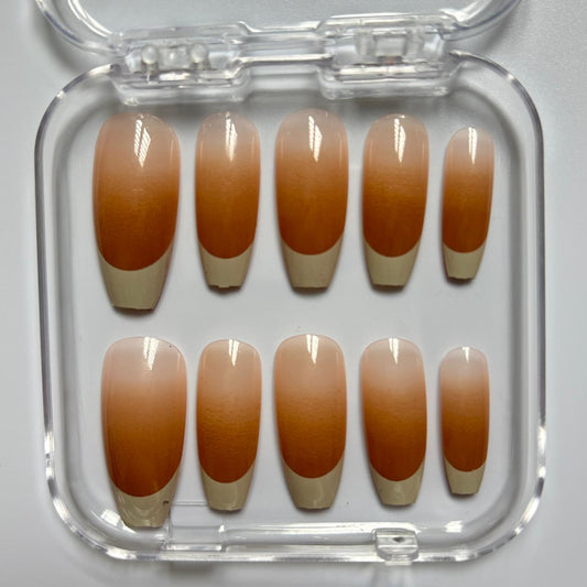 Warm Brown Ombre Press-On Nails - Nude Gradient Luxury Set (Size L)