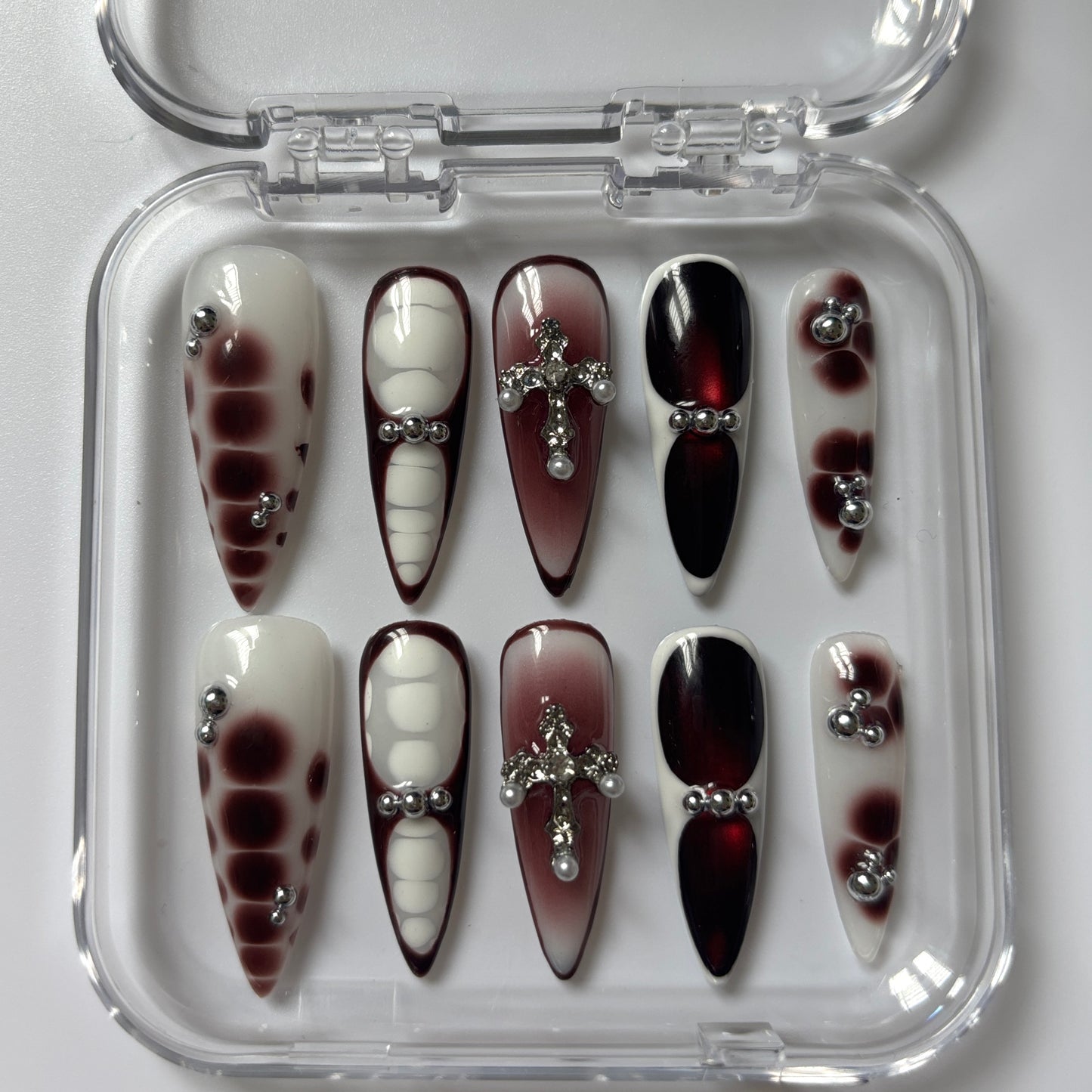 Elegant Cross Press-On Nails - Brown Ombre Luxury Set ( Size S )