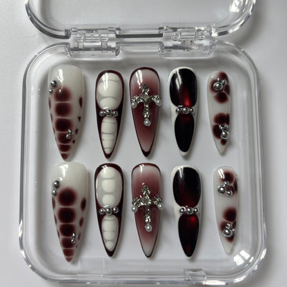 Elegant Cross Press-On Nails - Brown Ombre Luxury Set ( Size S )