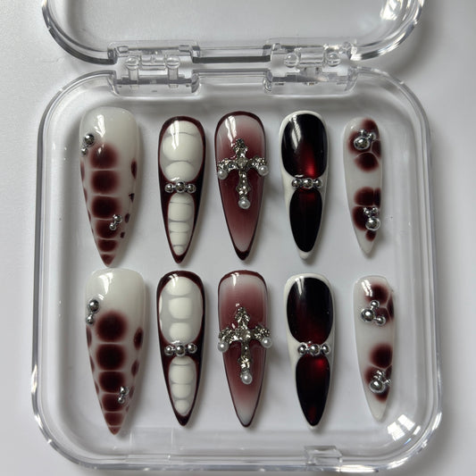 Elegant Cross Press-On Nails - Brown Ombre Luxury Set ( Size S )