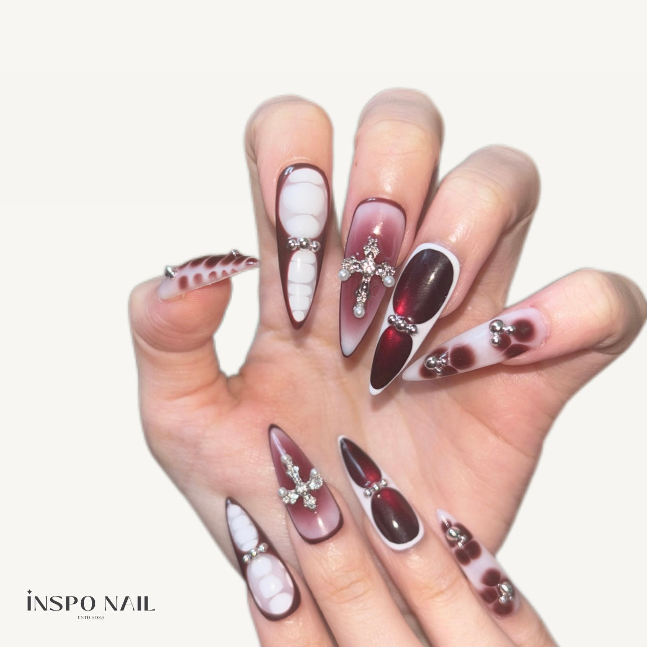 Elegant Cross Press-On Nails - Brown Ombre Luxury Set ( Size S )
