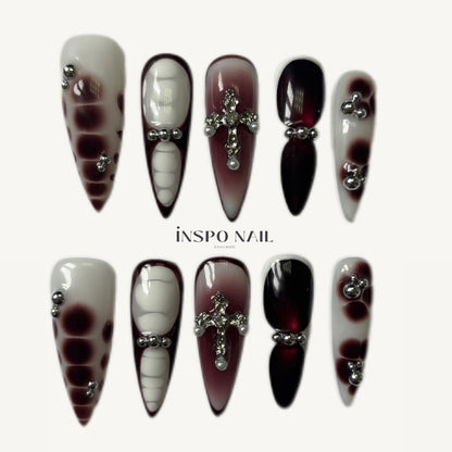 Elegant Cross Press-On Nails - Brown Ombre Luxury Set ( Size S )